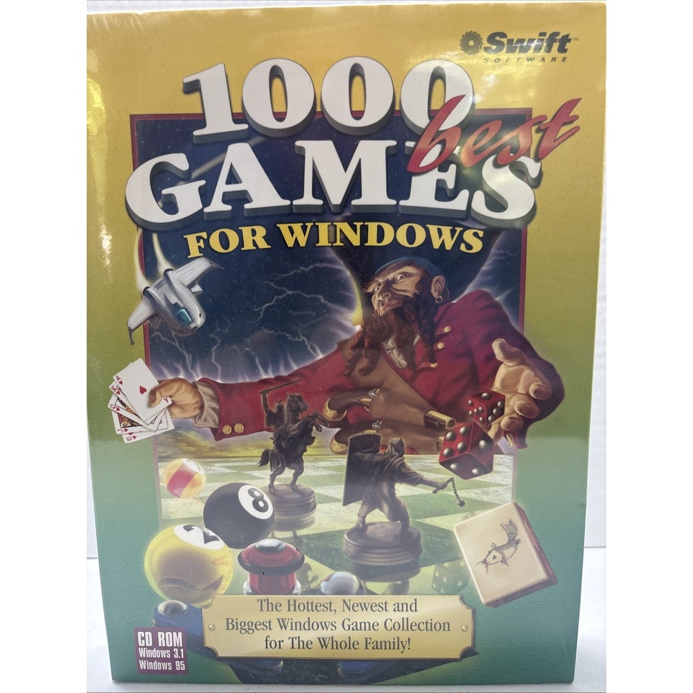 1000 Best Games For Windows 3.1 and '95 CD Rom Card Action Childrens New Sealed